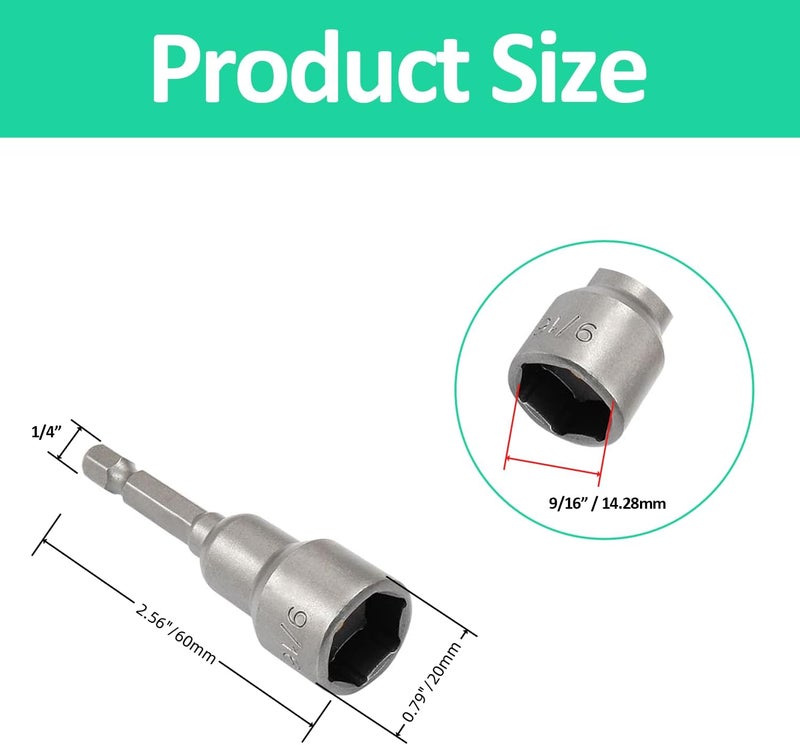 YiiSeeJo 10 Pcs Hex Magnetic Power Hex 9/16 Inch, Drill Bit Nut Driver Magnetic Extension Socket, Quick Change Socket Nut Impact Driver for Electric Drill Power Tools - Image 2